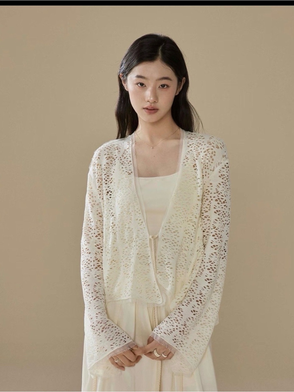 NWOT Women's Cream Lace Openwork Cardigan - Cream